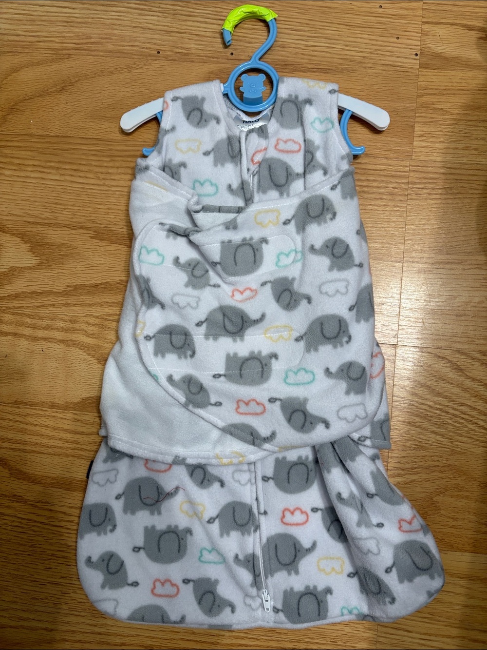 Halo Grey Elephant Print Sleep Sack with Pastel Cloud Accents